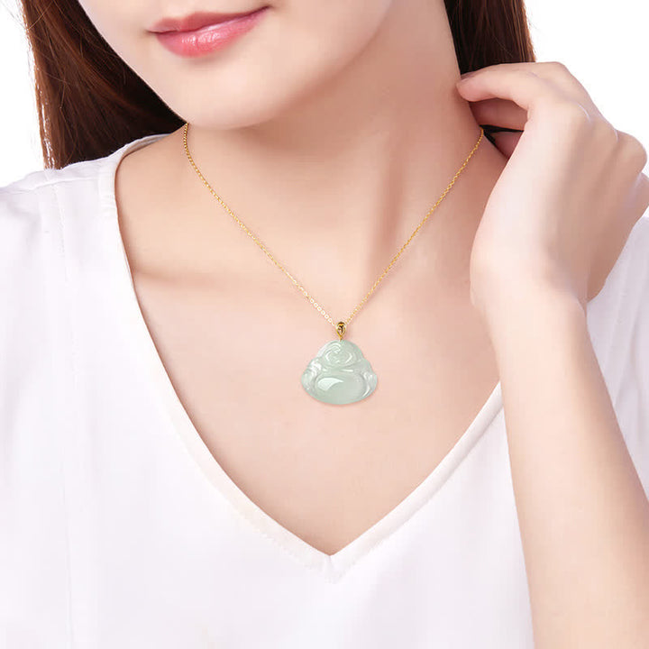 Collier pendentif Bouddha rieur en jade naturel et or 18 carats - image 3