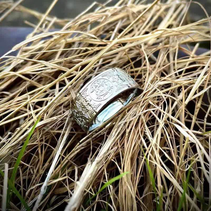 Bague porte-bonheur sculptée en basalte de Suzaku avec quatre Buddha Stones, dragon, bête gardienne, tigre blanc