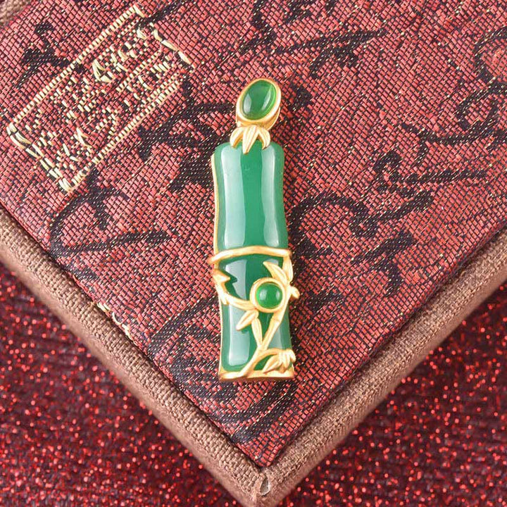 Collier pendentif de protection en bambou et jade blanc et jade cyan Buddha Stones