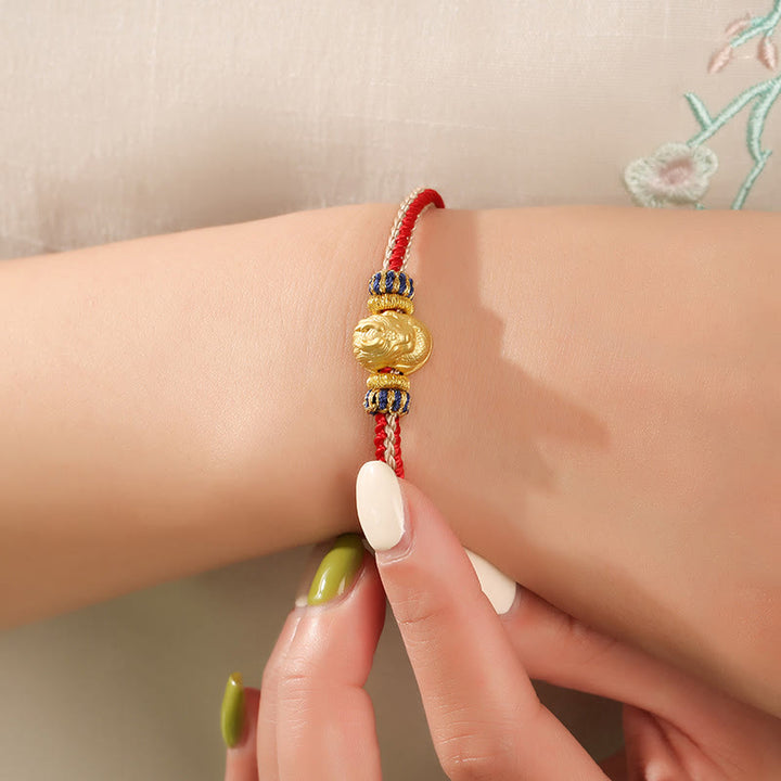 Bracelet tressé fait main en argent sterling 925 avec Buddha Stones et dragon porte-bonheur