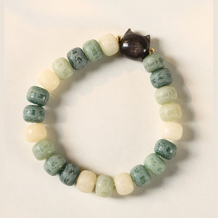 Bracelet d'harmonie gravé en obsidienne argentée Buddha Stones de Bodhi et pierres de Bouddha Tête de chat Om Mani Padme Hum - image 10