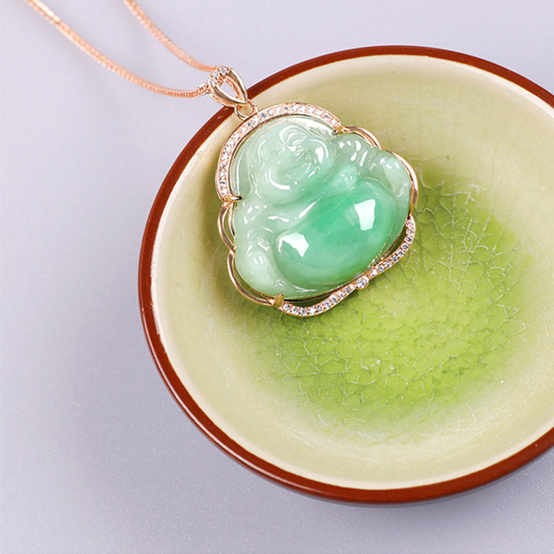Collier avec pendentif en argent sterling 925 et jade naturel en forme de Bouddha rieur - image 8