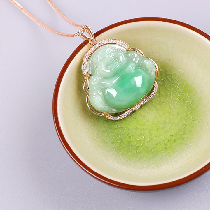 Collier avec pendentif en argent sterling 925 et jade naturel en forme de Bouddha rieur - image 8