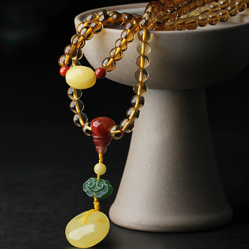 Bracelet à breloques de protection PiXiu en agate rouge avec boucle de paix en ambre et citrine naturelle de 108 perles de Mala - image 9