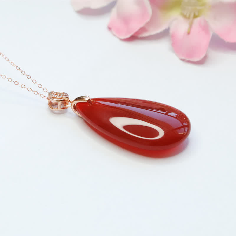 Collier avec pendentif en forme de goutte d'eau en argent sterling 925 et agate rouge