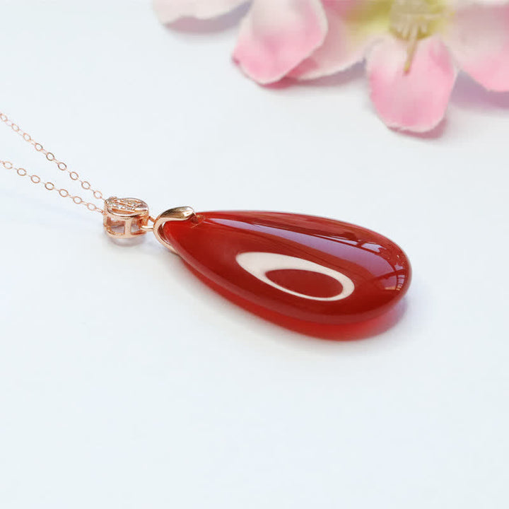 Collier avec pendentif en forme de goutte d'eau en argent sterling 925 et agate rouge