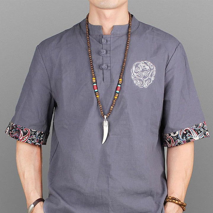 Collier pendentif de méditation en bois de wengé et pierre turquoise de style corne