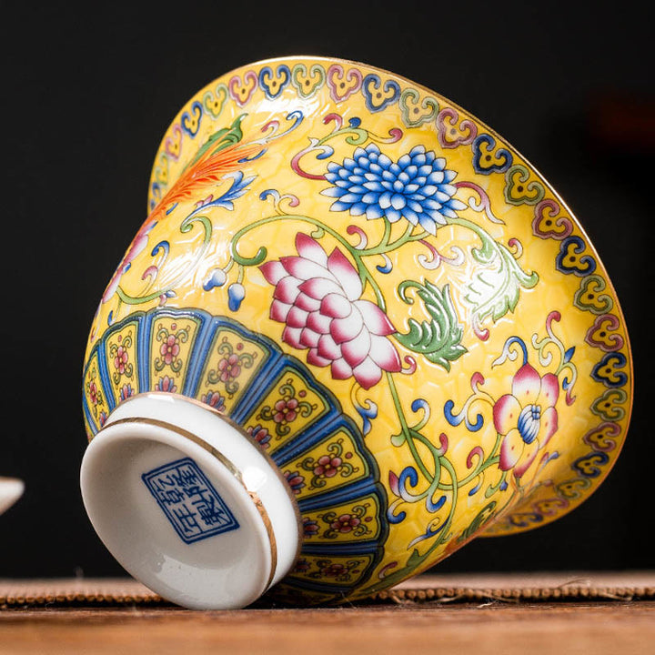 Tasse à thé en céramique Gaiwan Sancai avec motif de fleurs et de dragons Buddha Stones Kung Fu et soucoupe avec couvercle