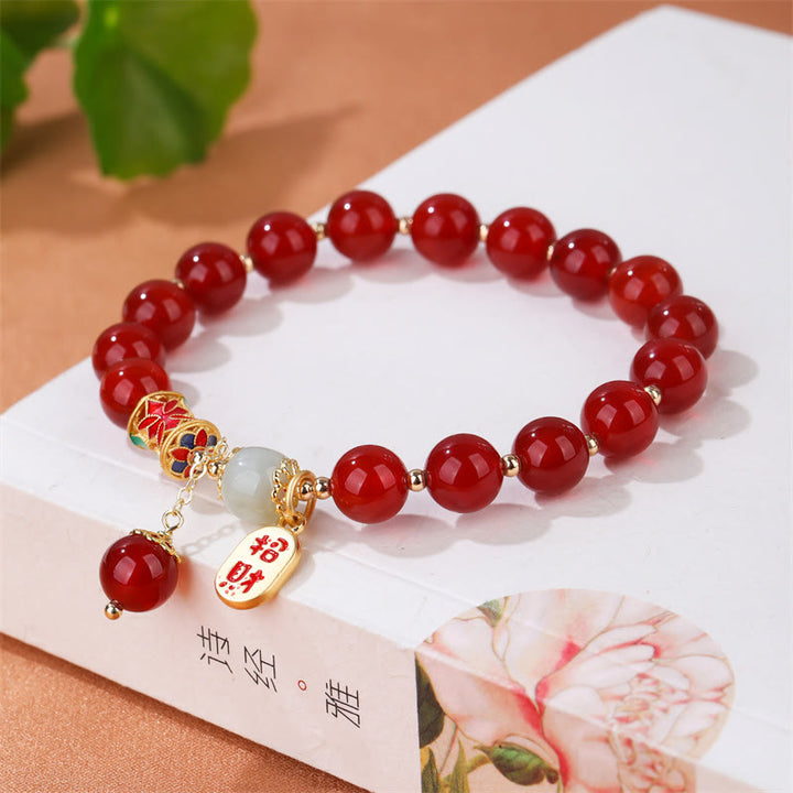 Bracelet porte-bonheur en jade et agate rouge naturelle