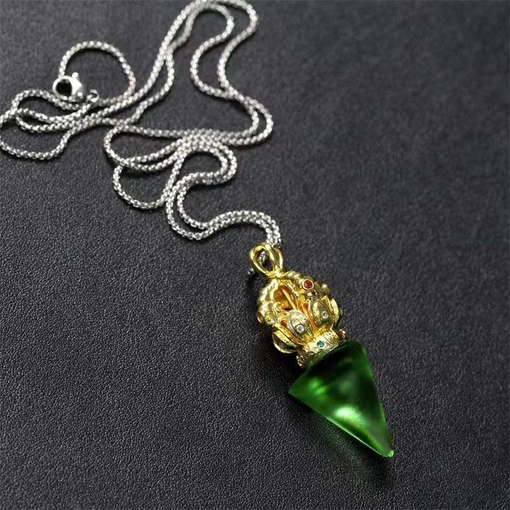 Collier pendentif en cristal de force Lotus Liuli à 4 griffes avec Buddha Stones tibétaines Dorje Vajra