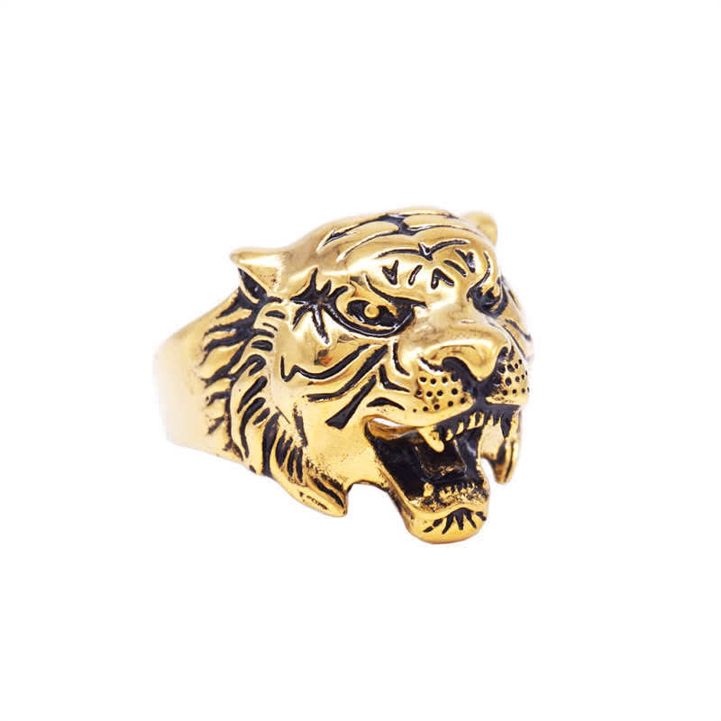 Bague de motard punk rock calme et équilibrée en acier titane avec tête de tigre pour homme