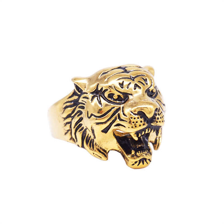 Bague de motard punk rock calme et équilibrée en acier titane avec tête de tigre pour homme