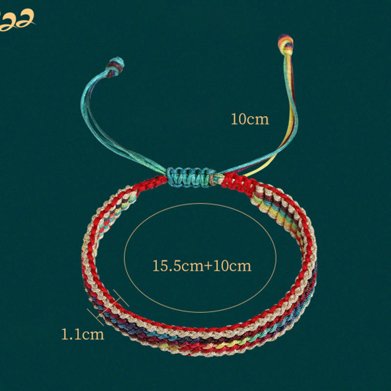 Bracelet tressé de protection multicolore arc-en-ciel fait main en Buddha Stones tibétaines