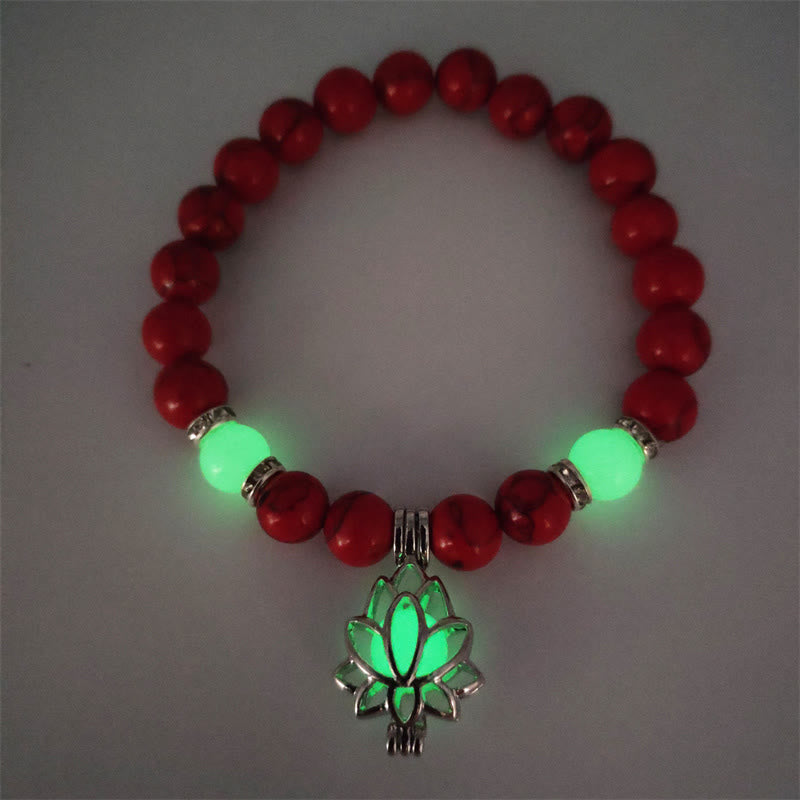 Bracelet de protection Lotus en perles lumineuses en turquoise tibétaine Buddha Stones