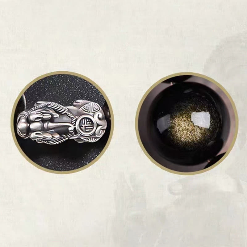 Bracelet de protection de richesse PiXiu en obsidienne naturelle dorée et argent sterling 925 Buddha Stones - image 8