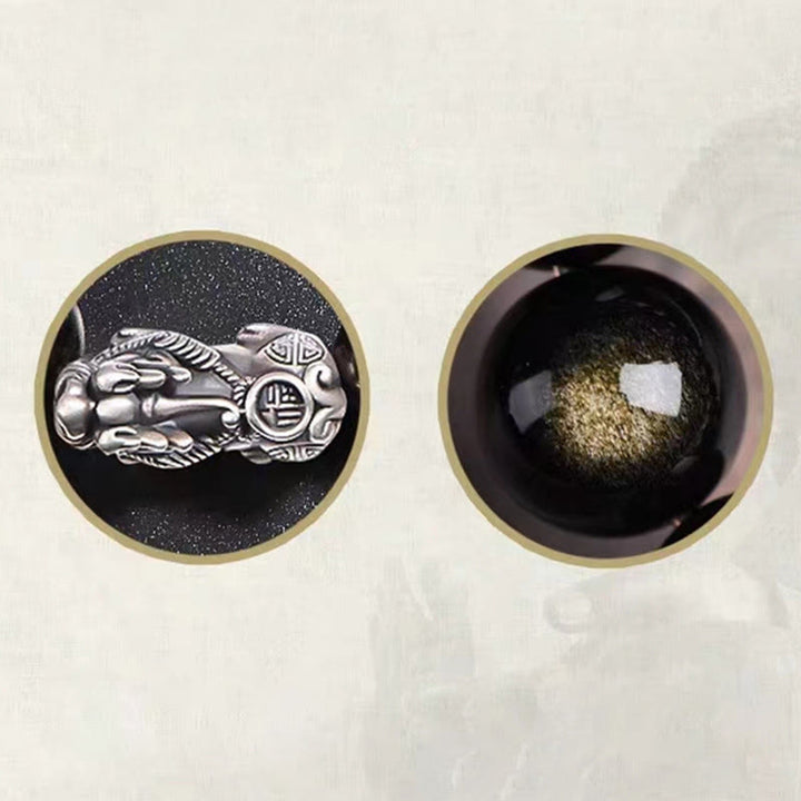 Bracelet de protection de richesse PiXiu en obsidienne naturelle dorée et argent sterling 925 Buddha Stones - image 8