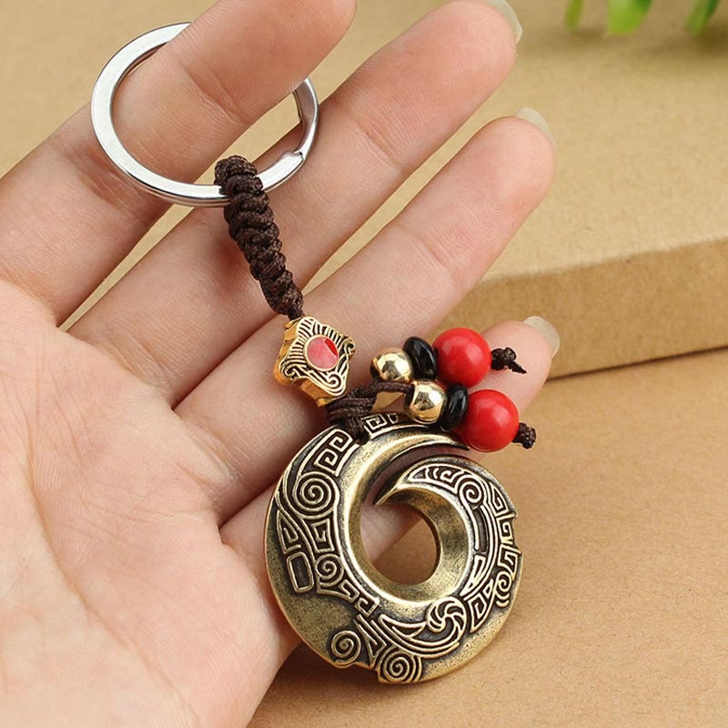 Porte-clés porte-bonheur en cuivre avec inscription « Bonne chance »