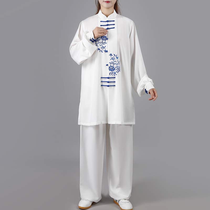 Ensemble de vêtements unisexe avec broderie de fleurs et Buddha Stones pour méditation, prière spirituelle, zen, tai-chi, qigong