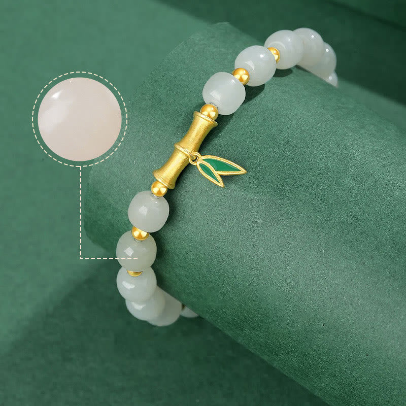 Bracelet porte-bonheur en argent sterling 925 et jade blanc Hetian en bambou Buddha Stones