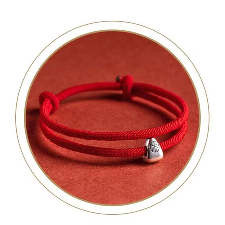 Bracelet tressé fait main en argent sterling 925 avec le personnage Fu et les Buddha Stones