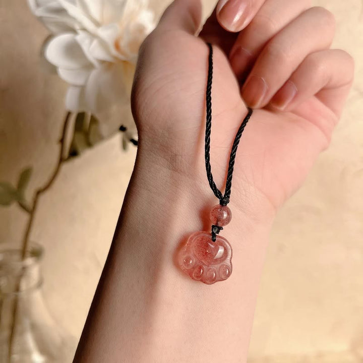 Collier pendentif de guérison en forme de patte de chat avec quartz fraise et Buddha Stones - image 11
