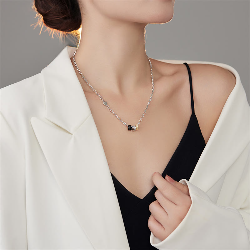 Collier avec pendentif en chaîne énergétique porte-bonheur en argent sterling 925 avec Buddha Stones et motif floral rétro de la dynastie Tang
