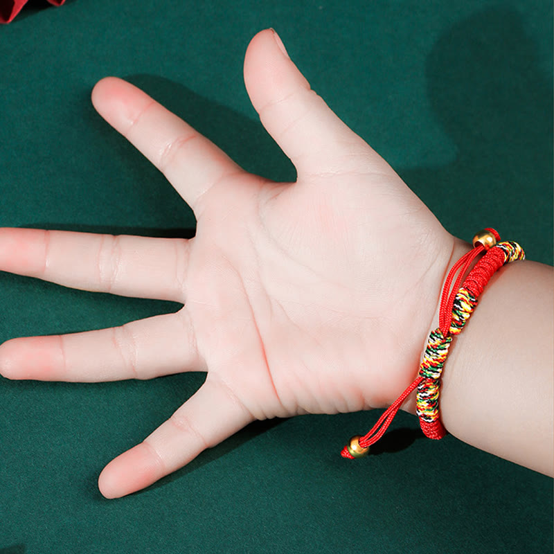 Bracelet tressé pour enfants en argent sterling 999 avec Buddha Stones et nœuds PiXiu Wealth King Kong
