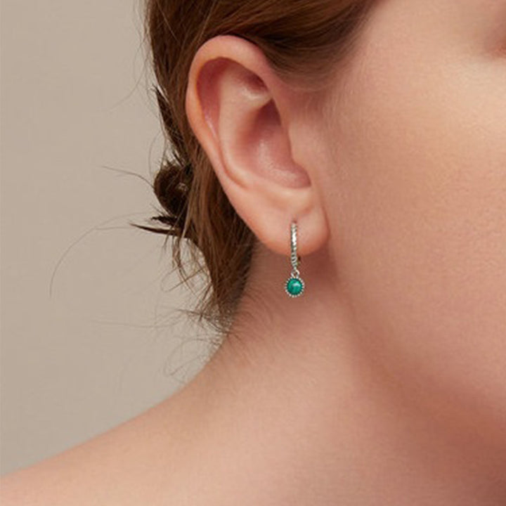 Boucles d'oreilles pendantes anti-anxiété en argent sterling 925 avec malachite ronde - image 3
