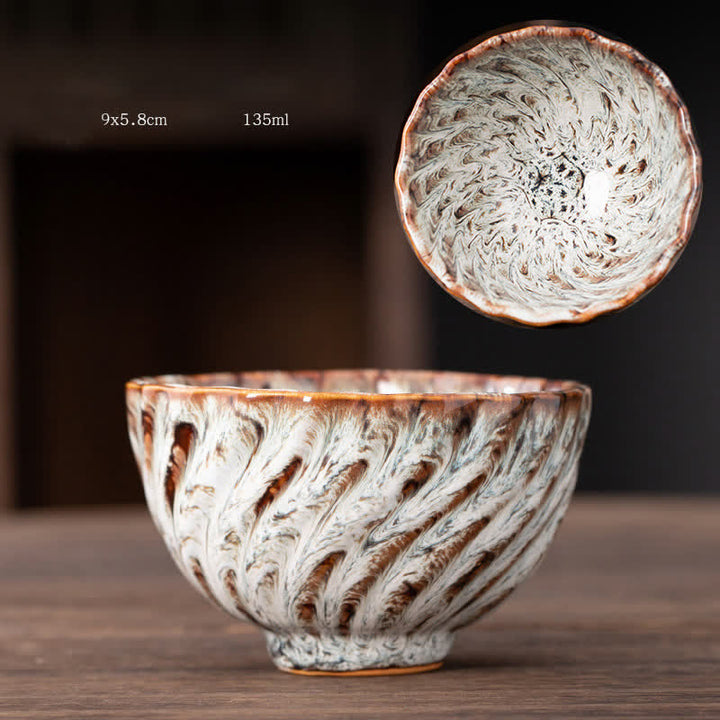 Tasse à thé en céramique à motif de fleurs de pêcher avec Buddha Stones