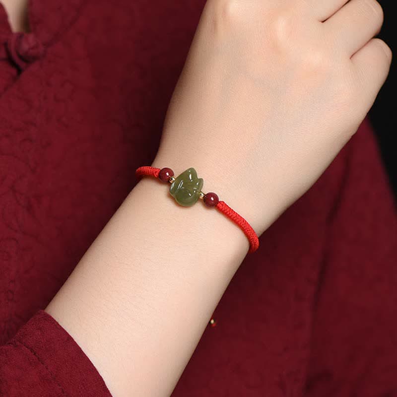 Bracelet en fil d'abondance en perles de cinabre et de jade Hetian Année du lapin