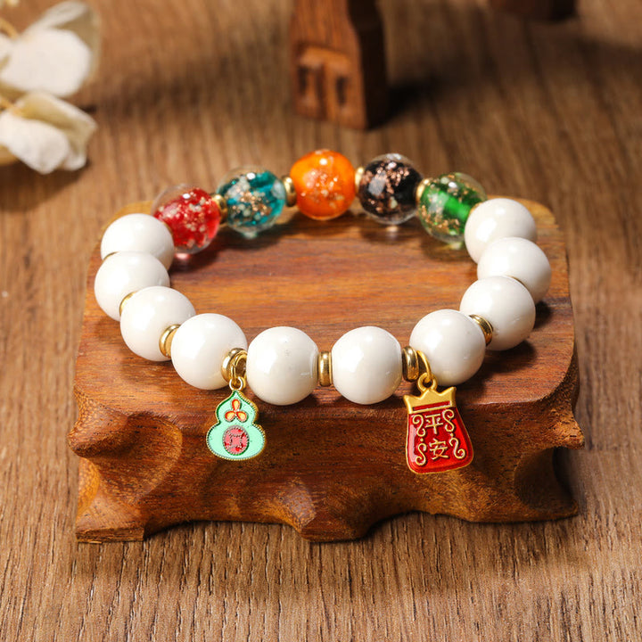 Buddha Stones Encens tibétain Cendres Porcelaine Lumineuse Fluorescente Perle de Verre Liuli Gourde Pièce de Cuivre Charm Bracelet de Paix