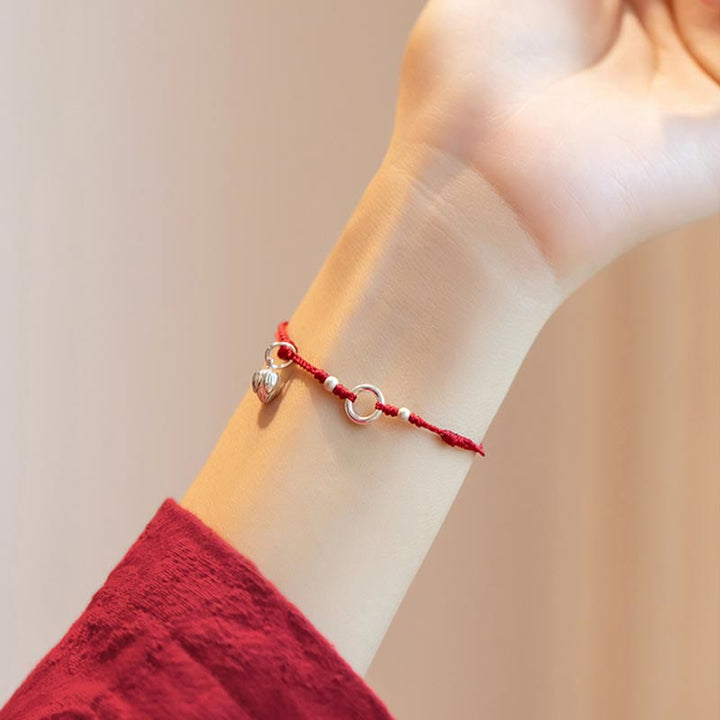 Bracelet en argent sterling 925 avec Buddha Stones et cordon rouge porte-bonheur, paix, joie, lotus, paix