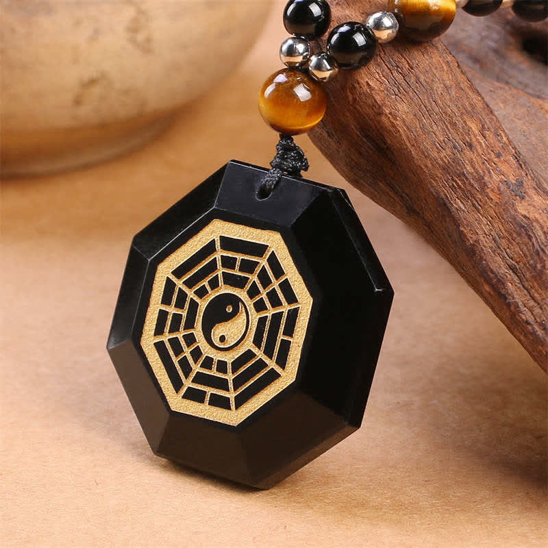 Collier avec pendentif en perles de purification en obsidienne noire Bagua Yin Yang - image 2