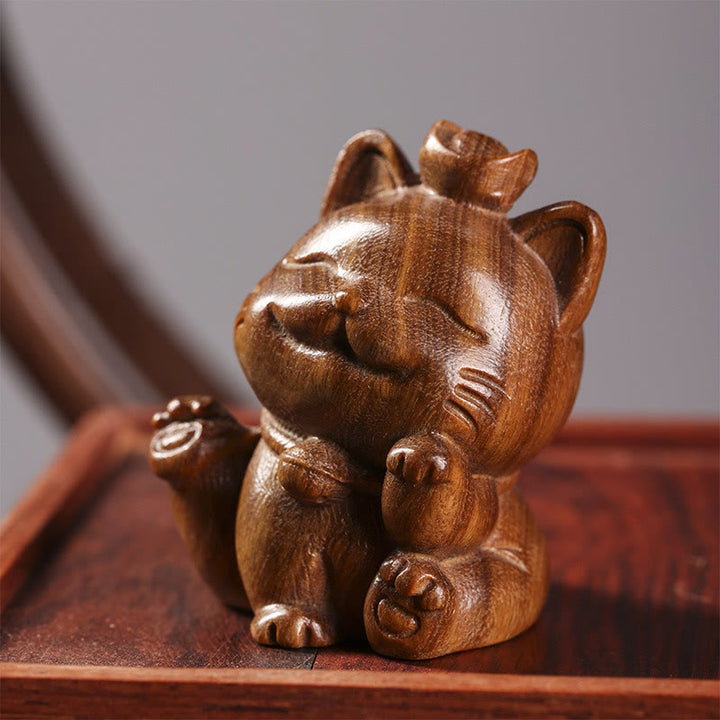 Mini lingot de bois de santal vert en Buddha Stones, chat porte-bonheur sculpté, décorations de bureau pour la paix - 5 cm - image 0
