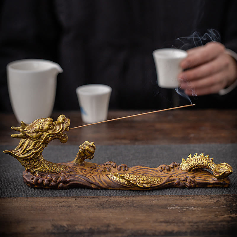 Brûleur d'encens en céramique avec Buddha Stones et protection du dragon