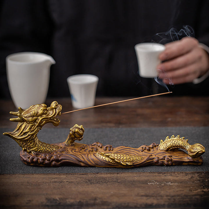 Brûleur d'encens en céramique avec Buddha Stones et protection du dragon