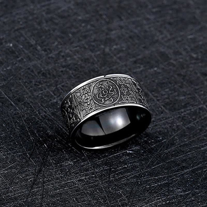 Bague porte-bonheur sculptée en basalte de Suzaku avec quatre Buddha Stones, dragon, bête gardienne, tigre blanc