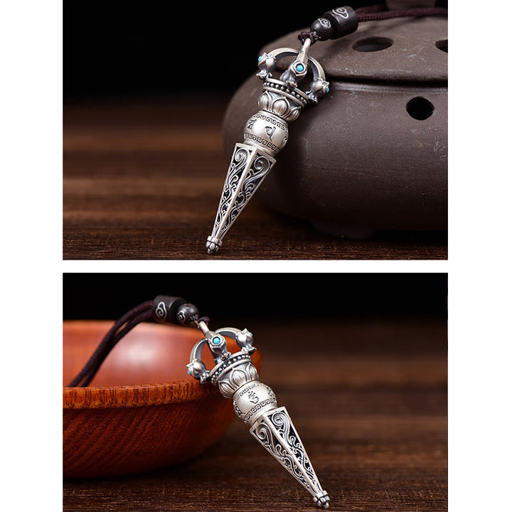 Collier pendentif rotatif en Buddha Stones tibétain Om Mani Padme Hum Dorje Vajra Design Sagesse
