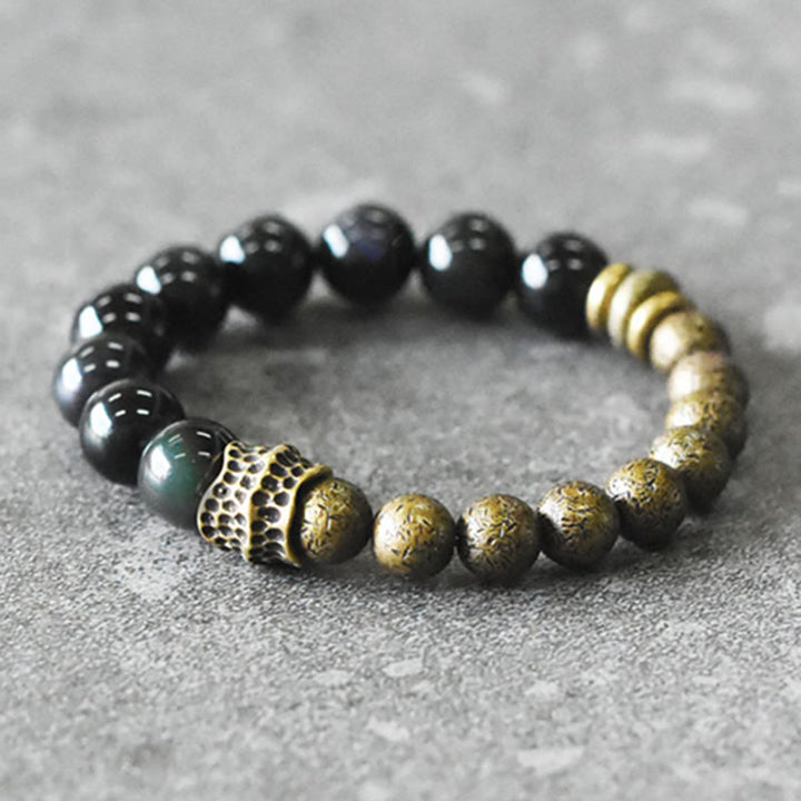 Bracelet de transformation positive en perles de cuivre et obsidienne arc-en Buddha Stones