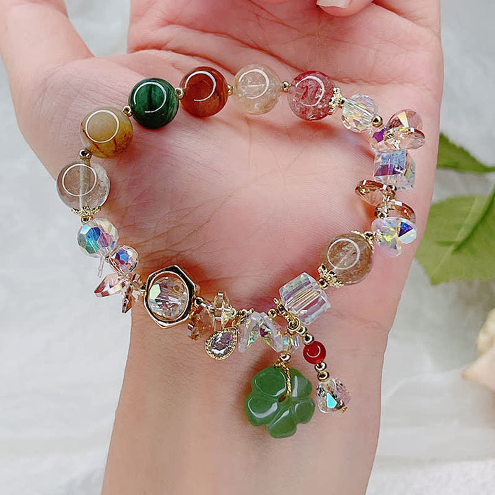Bracelet porte-bonheur en perles de fleurs d'aventurine verte et Buddha Stones