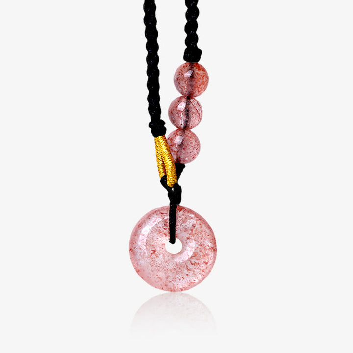 Collier pendentif de guérison avec boucle de paix en quartz fraise et calcédoine de Buddha Stones
