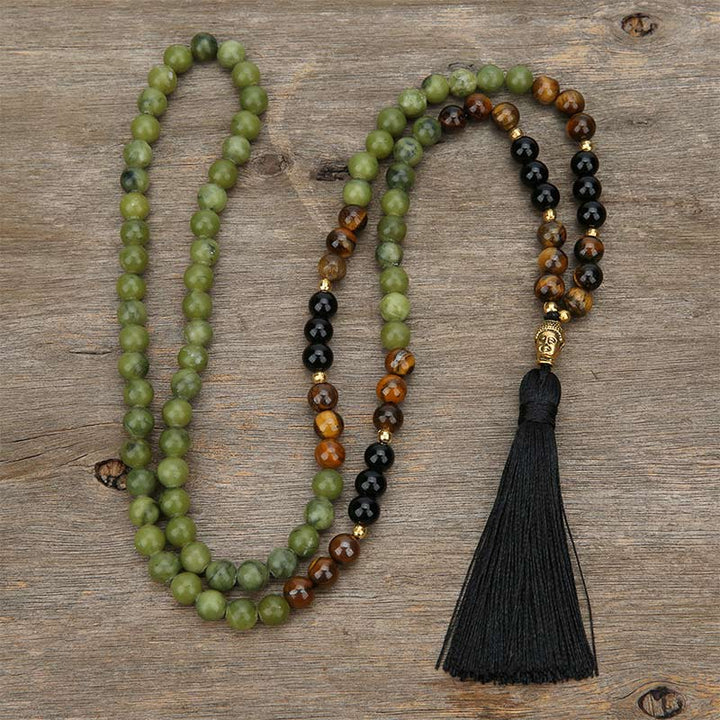 Bracelet Mala de protection en jaspe vert tibétain Buddha Stones