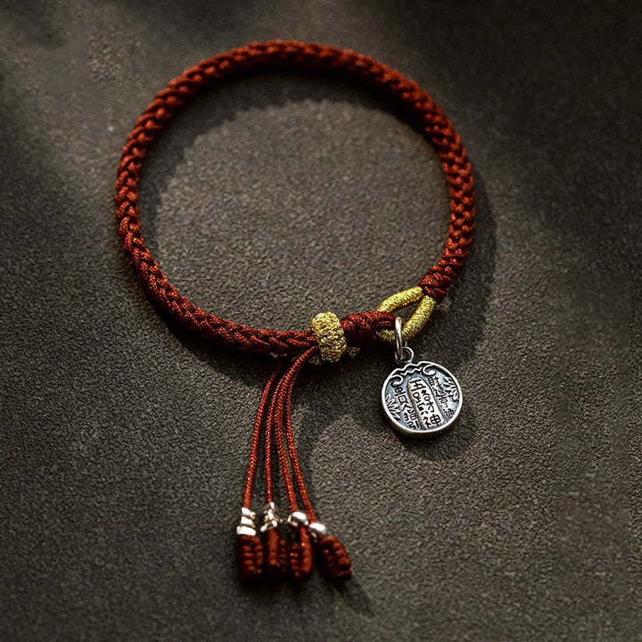Bracelet tressé en argent sterling 925 fait à la main avec Buddha Stones, protection des cinq directions, dieux de la richesse, de la chance