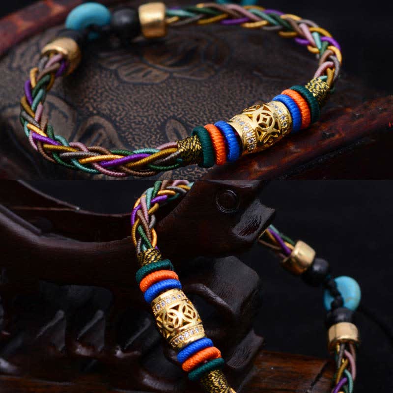Buddha Stones en fil tissé fait main avec huit fils et pièces de cuivre