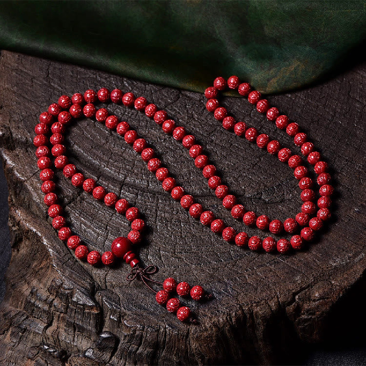 Bracelet de bénédiction gravé avec 108 Buddha Stones de Mala en cinabre et motif Om Mani Padme Hum - 6 mm * 108 Om Mani Padme Hum - image 6