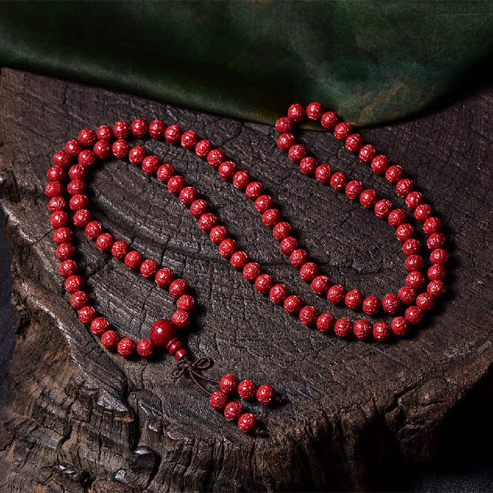 Bracelet de bénédiction gravé avec 108 Buddha Stones de Mala en cinabre et motif Om Mani Padme Hum - 6 mm * 108 Om Mani Padme Hum - image 6
