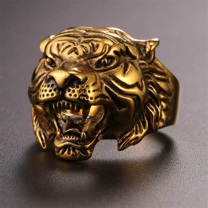 Bague de motard punk rock calme et équilibrée en acier titane avec tête de tigre pour homme