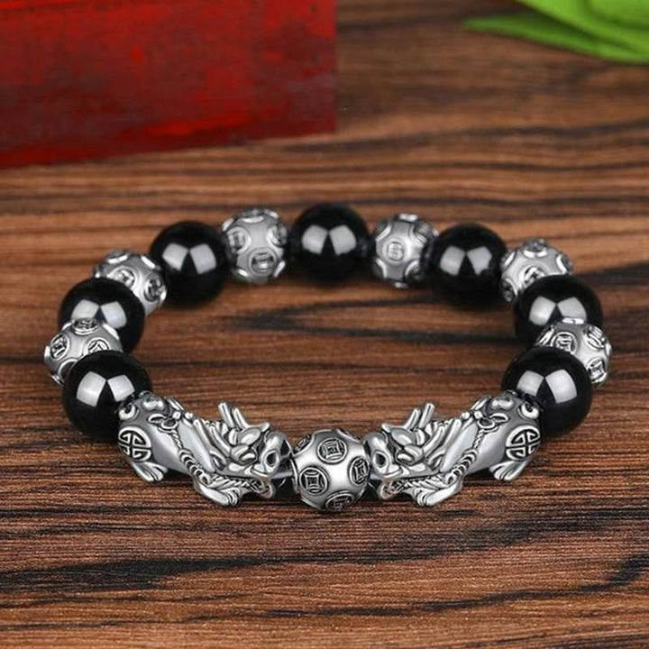 Bracelet en obsidienne tibétain FengShui PiXiu Buddha Stones