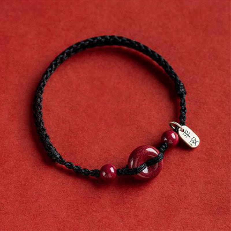 Bracelet de cheville en corde de bénédiction avec breloque en cinabre faite à la main en Buddha Stones