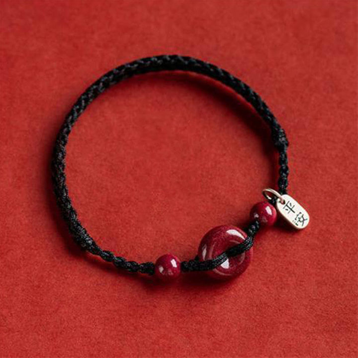 Bracelet de cheville en corde de bénédiction avec breloque en cinabre faite à la main en Buddha Stones